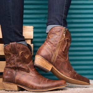 Boho-Adobe Rose Distressed Leather Booties